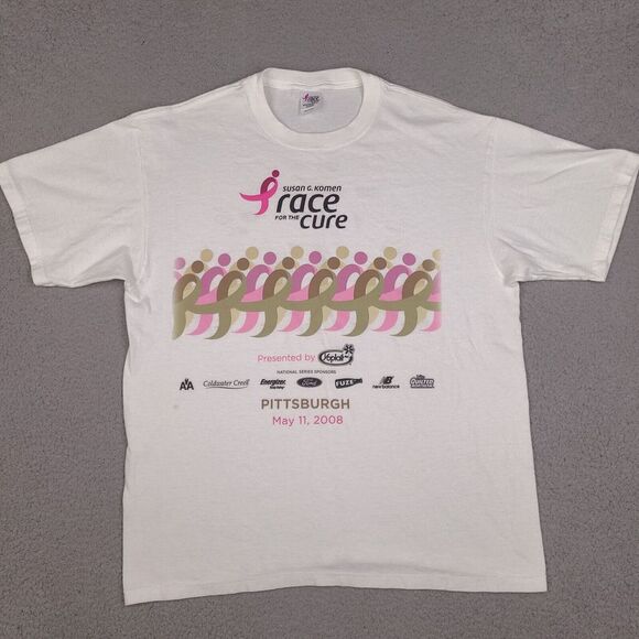 Susan G Komen Race For The Cure T-Shirt Womens XL White 2008 Pittsburgh‎ Running - Picture 1 of 11
